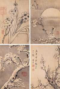 蒋廷锡 丙午（1726年）作 梅花图 册页（十二开选四）